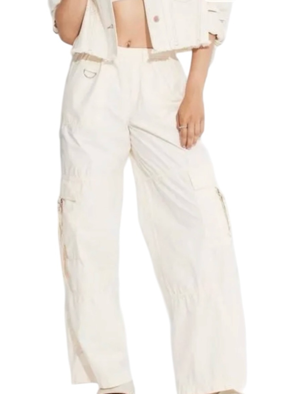 Wild Fable Off White Cargo Pants Women's Small High Rise Wide Leg Utility NWT
